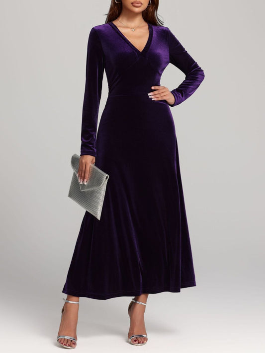 V-Neck Velvet Dress