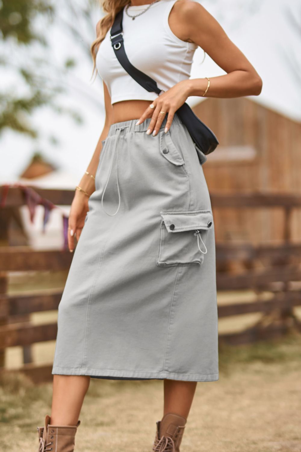 Waist Slit Denim Skirt