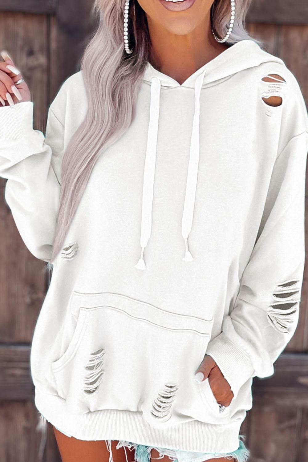 Distressed Long Sleeve Hoodie