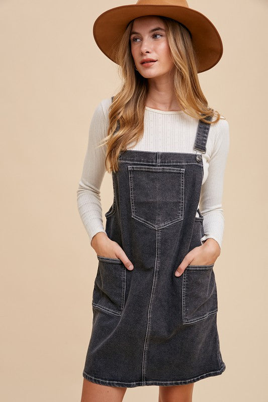 Wide Strap Denim Overall Dress