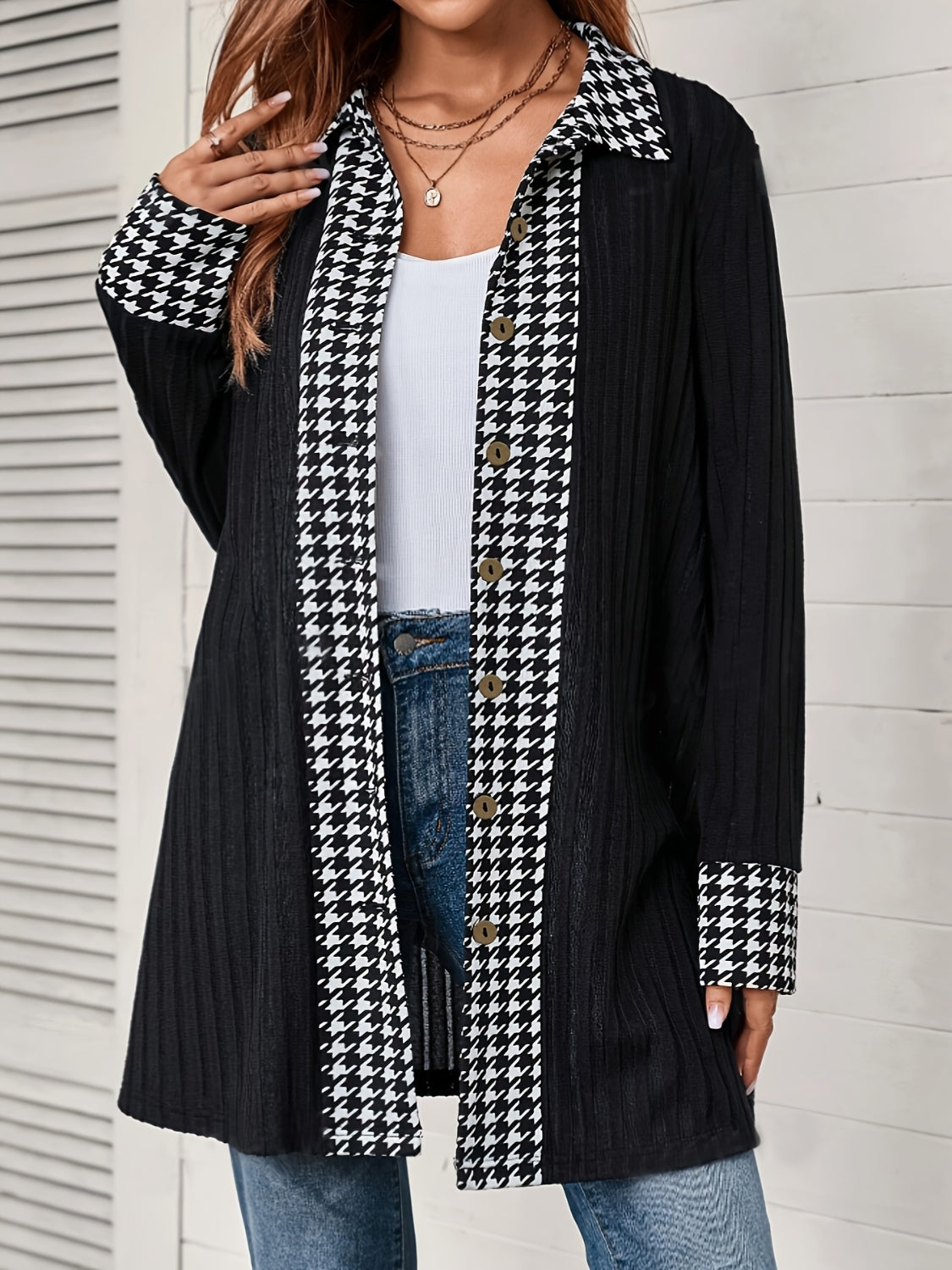 Houndstooth Button Up  Cardigan