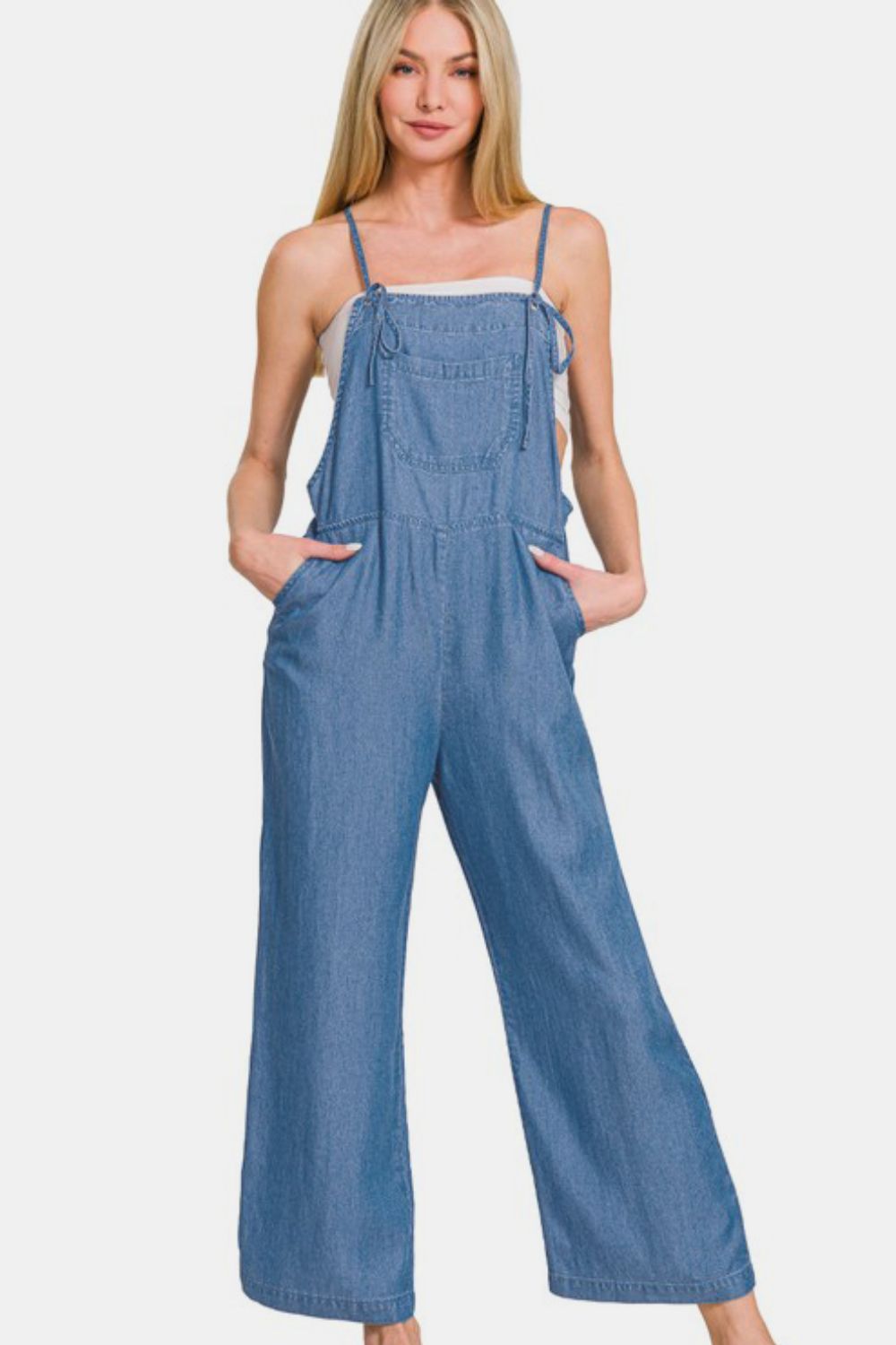 Wide Leg Denim Overalls