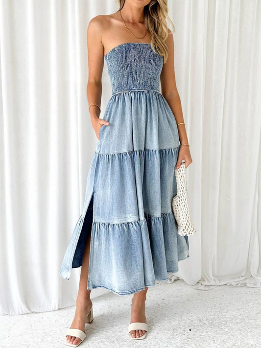 Tube Tiered Denim Dress