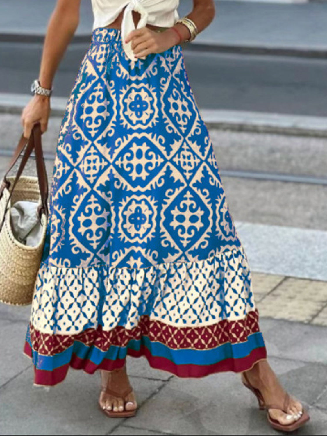 Elastic Waist Maxi Skirt