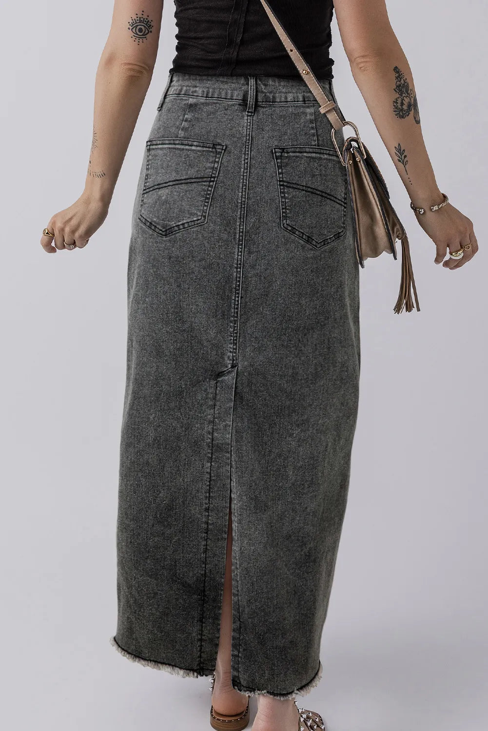 Midi Denim Skirt with Pockets