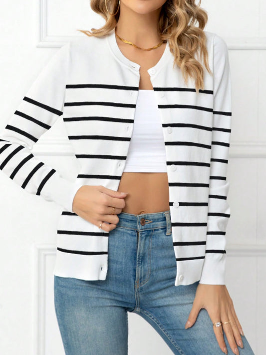 Striped Button Up Cardigan