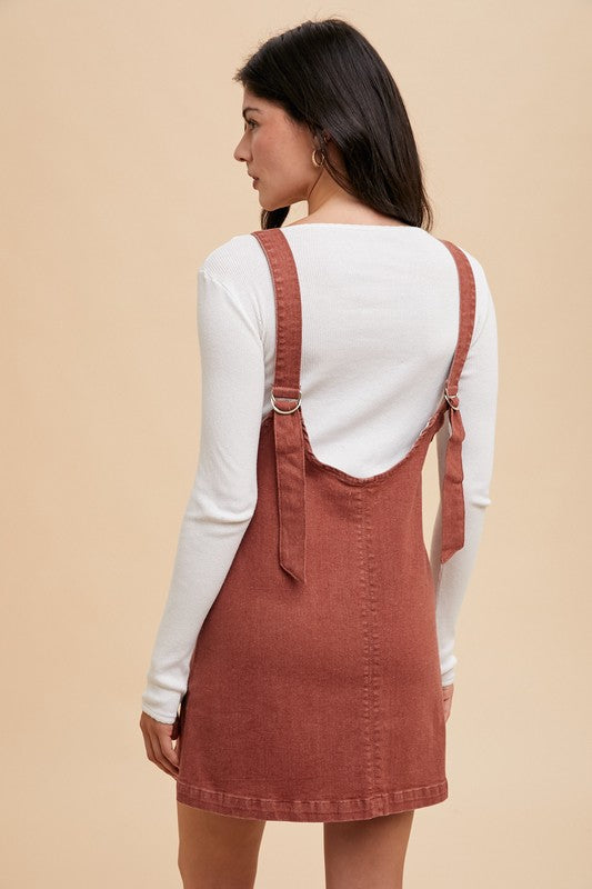 Adjustable Strap Denim Overall Dress with Pockets