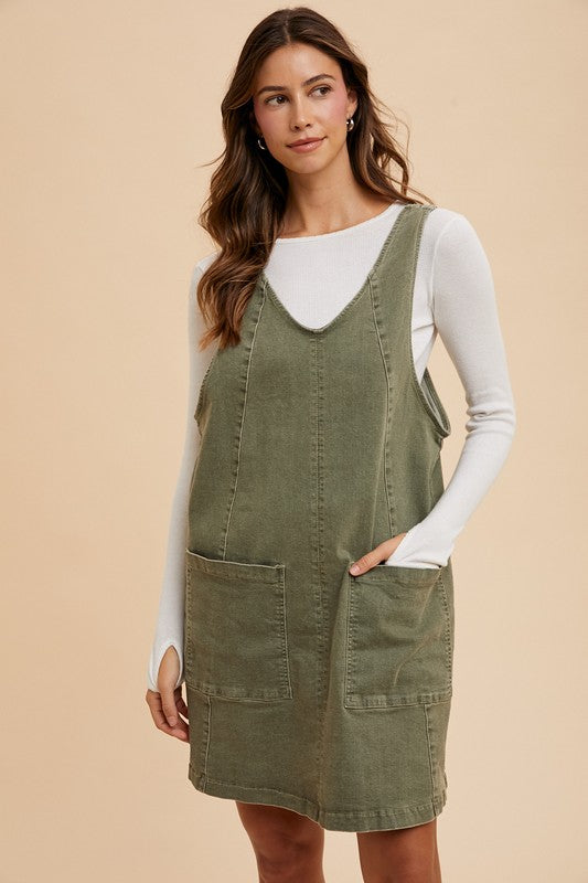 Adjustable Strap Denim Overall Dress with Pockets