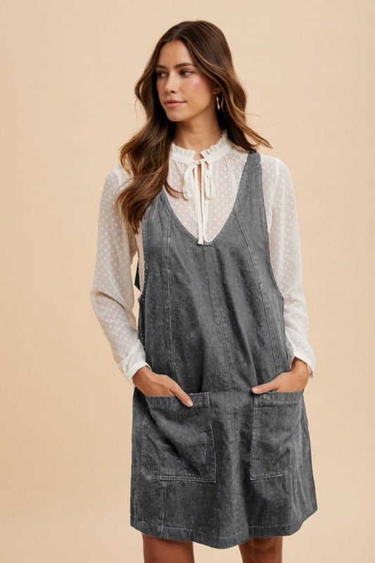 Adjustable Strap Denim Overall Dress with Pockets