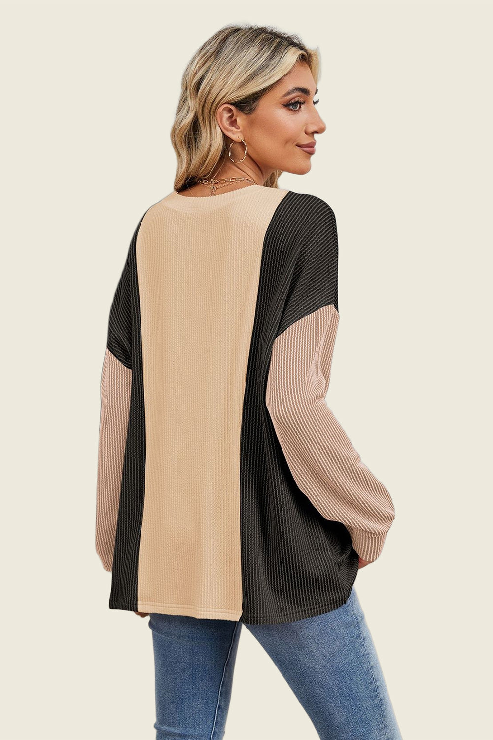 Texture Contrast Long Sleeve T-Shirt