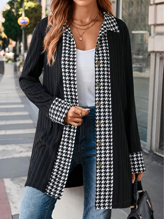 Houndstooth Button Up  Cardigan