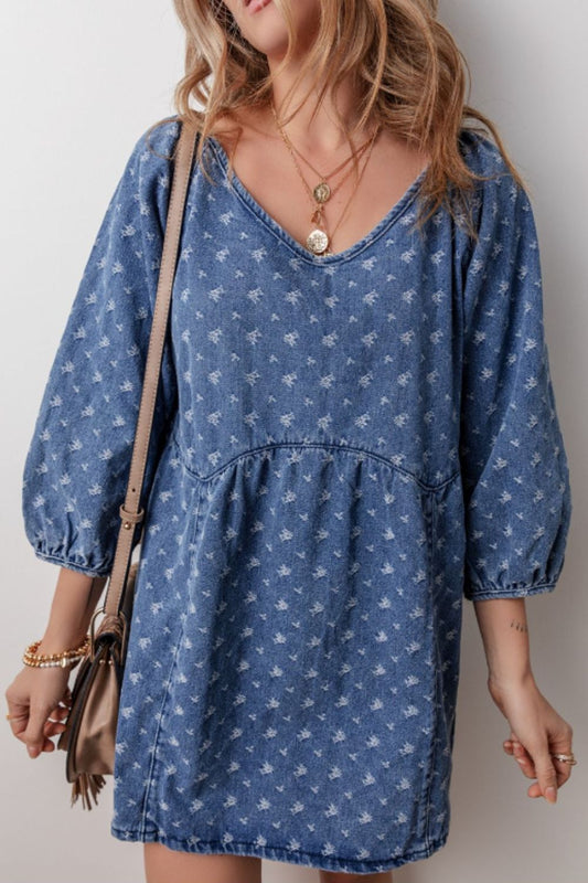 Three-Quarter Sleeve Denim Dress