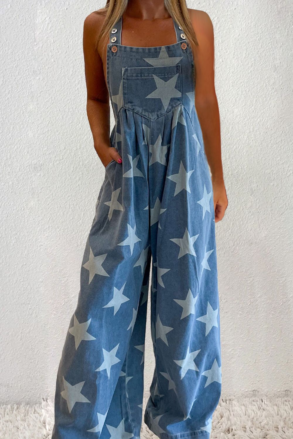 Star Wide Leg Denim Overalls