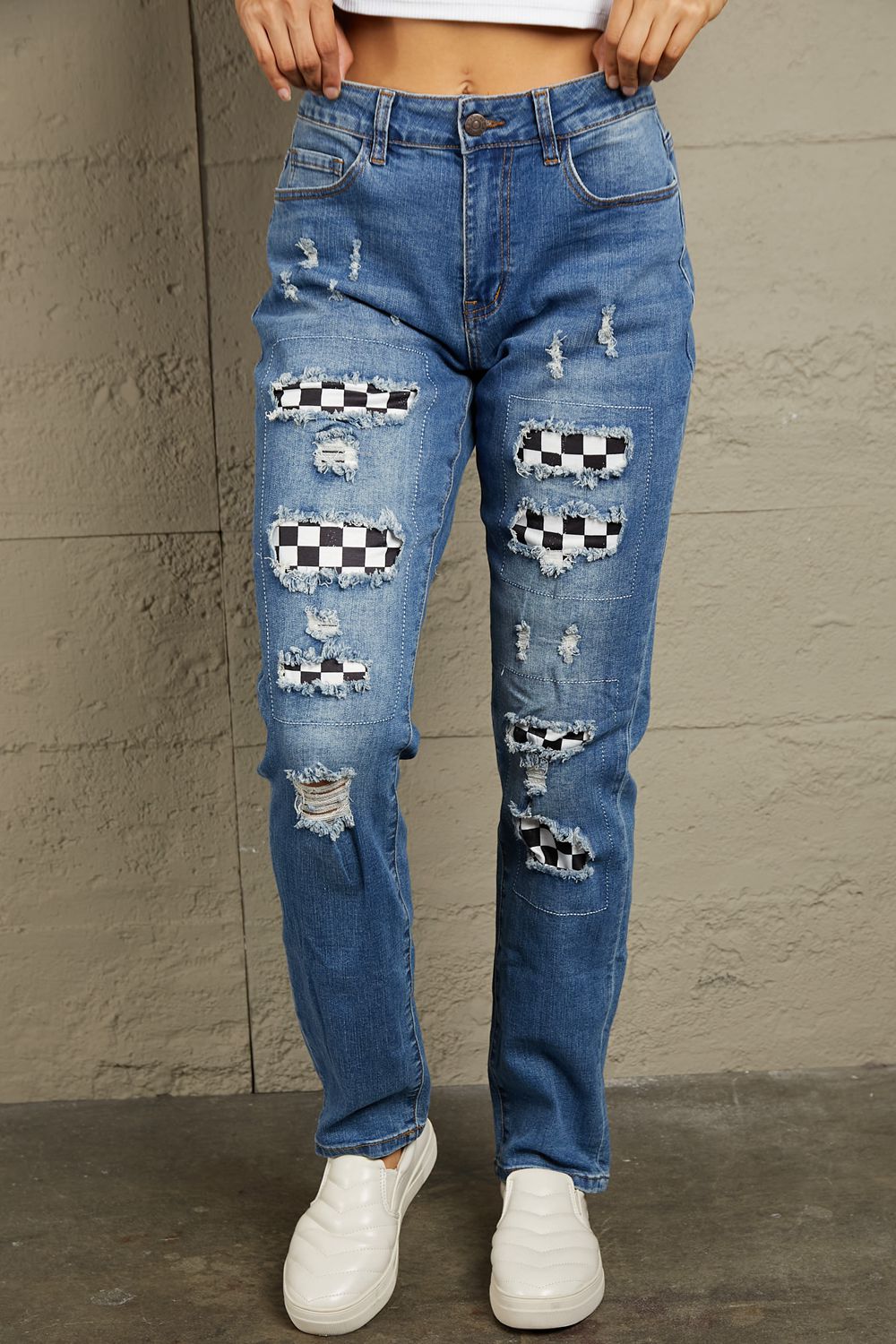 Mid Waist Distressed Jeans