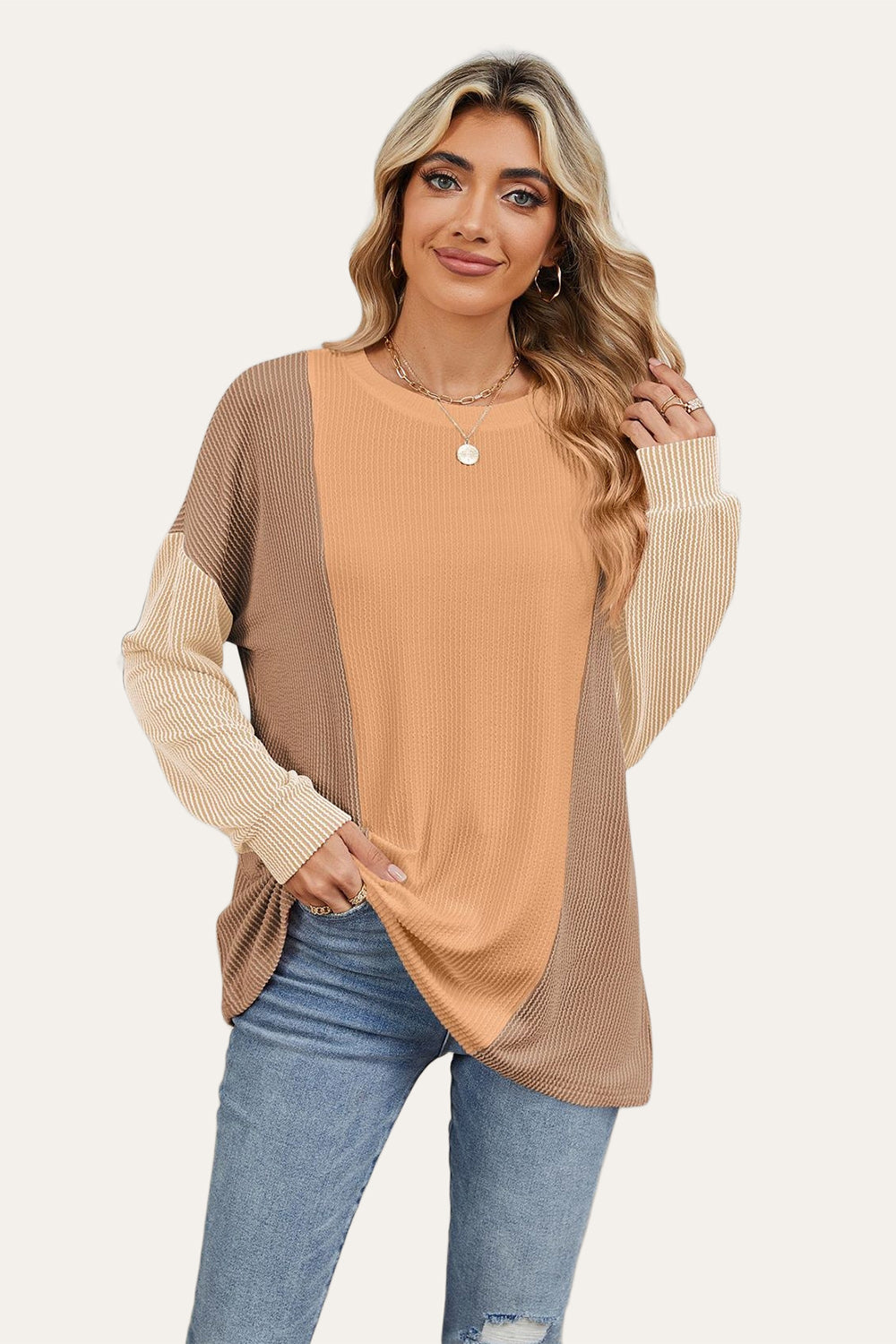 Texture Contrast Long Sleeve T-Shirt