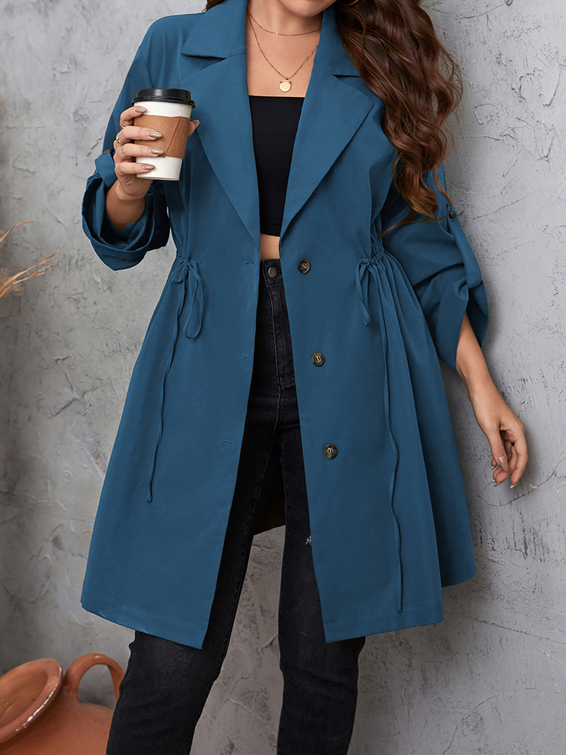 Roll-Tab Sleeve Trench Coat