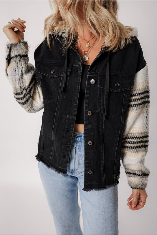 Drawstring Hooded Denim Jacket