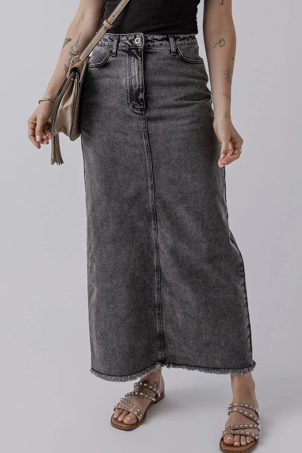 Midi Denim Skirt with Pockets