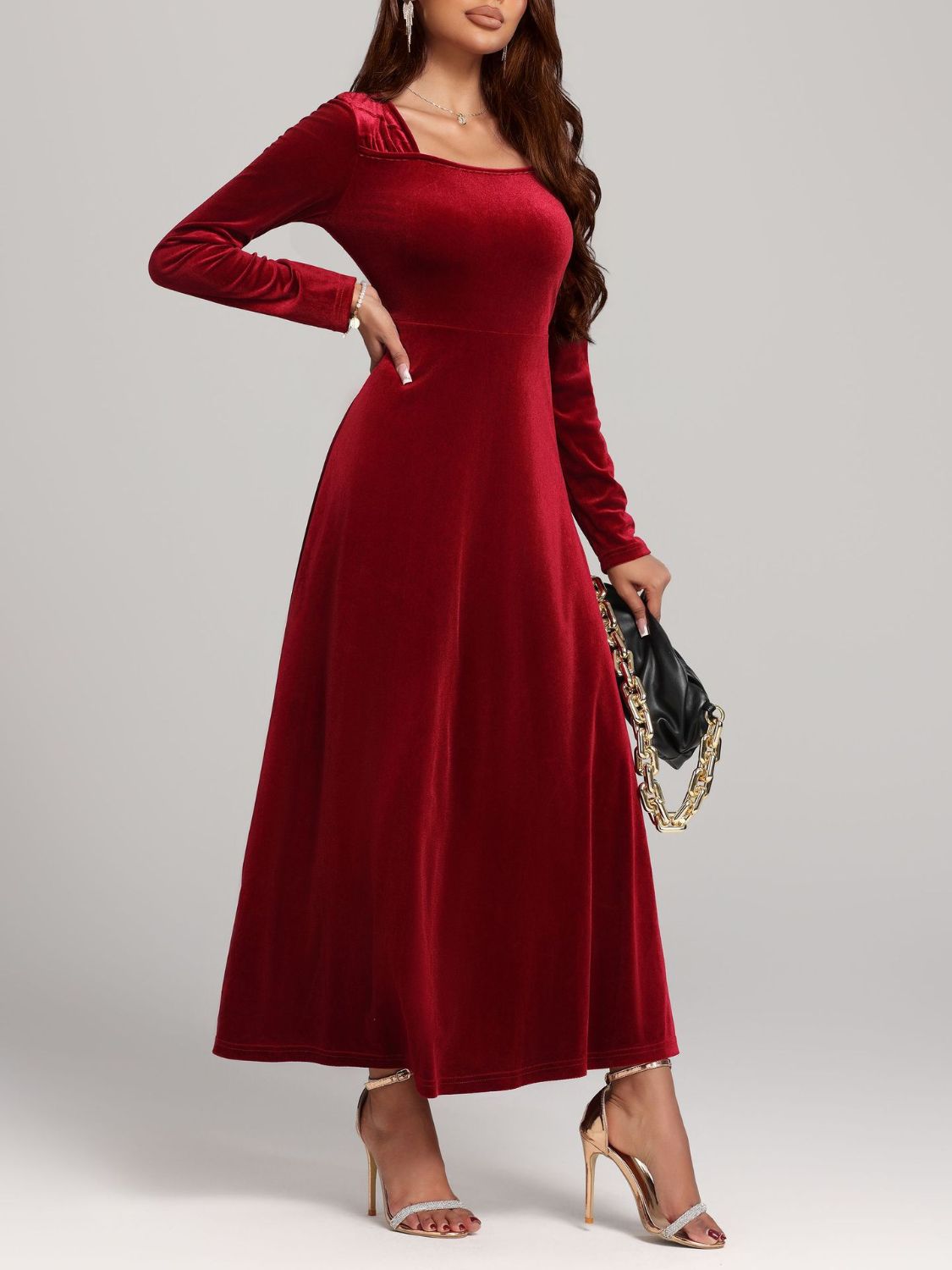 Square Neck Velvet Dress