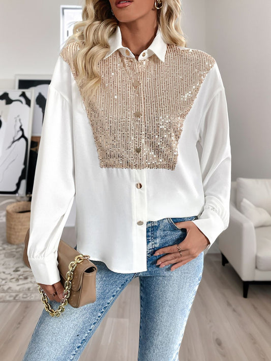 Perfee Sequin Contrast Shirt