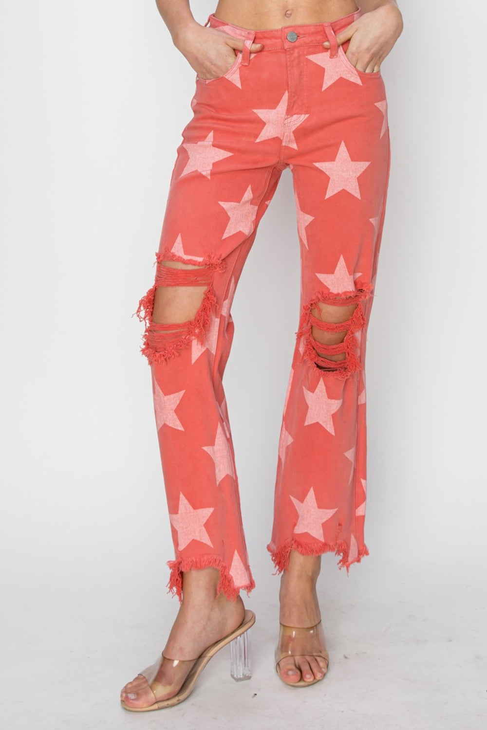 Distressed Star Pattern Jeans