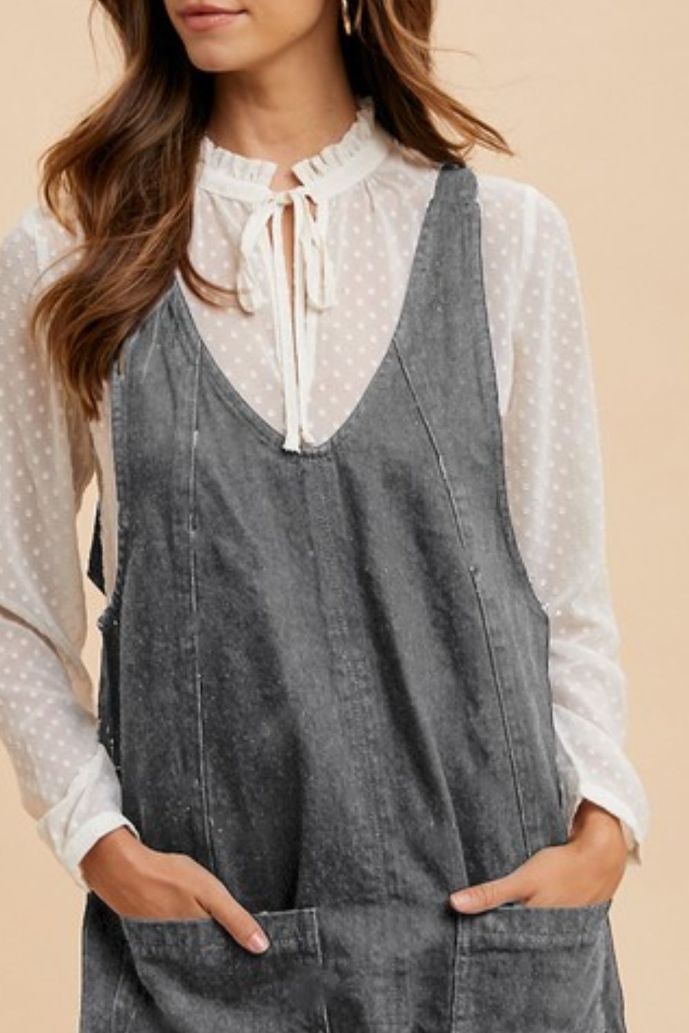 Adjustable Strap Denim Overall Dress with Pockets