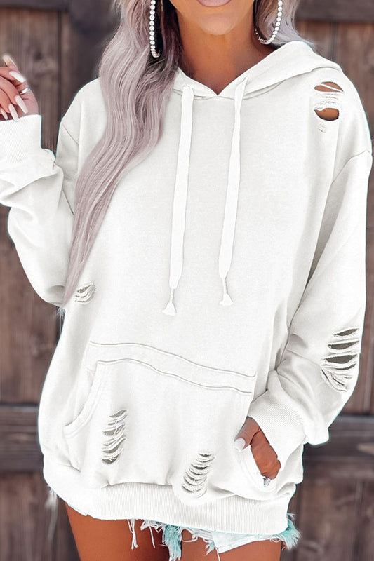 Distressed Long Sleeve Hoodie