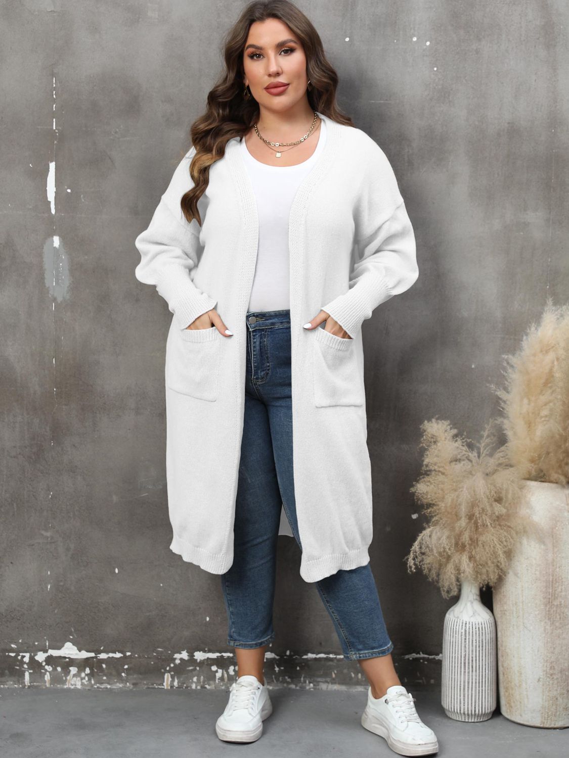 Plus Size Pocketed Cardigan