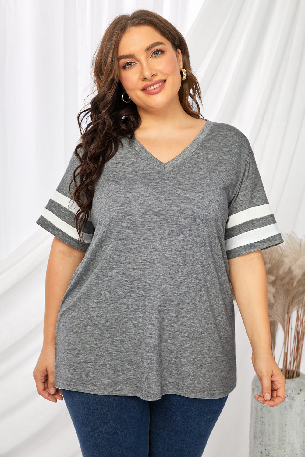 Striped V-Neck T- Shirt