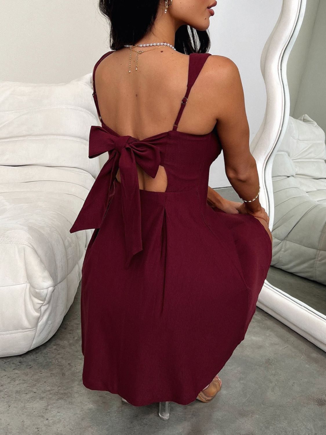 Bow Back Square Neck Mini Dress