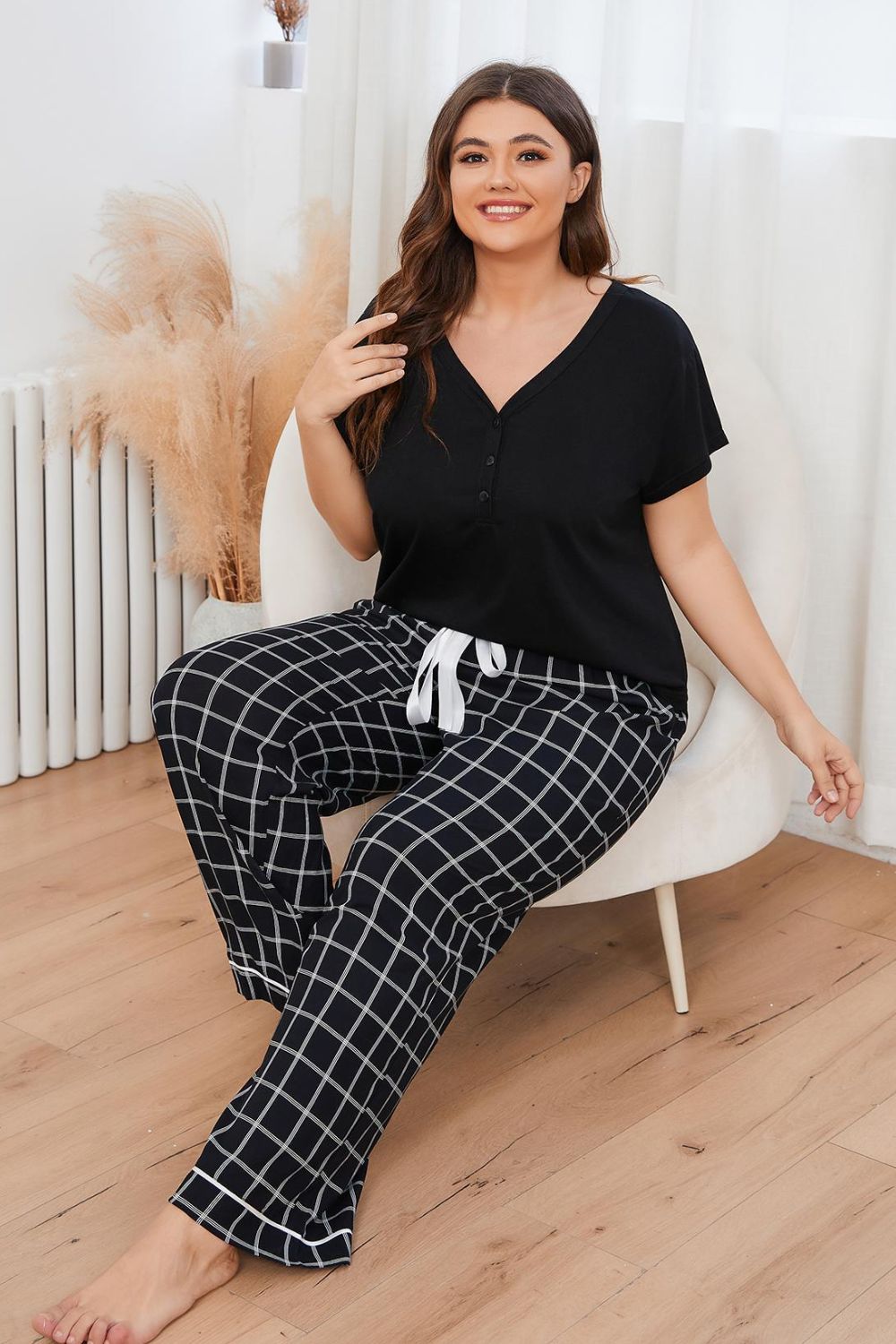 Top and Plaid Pants Lounge Set