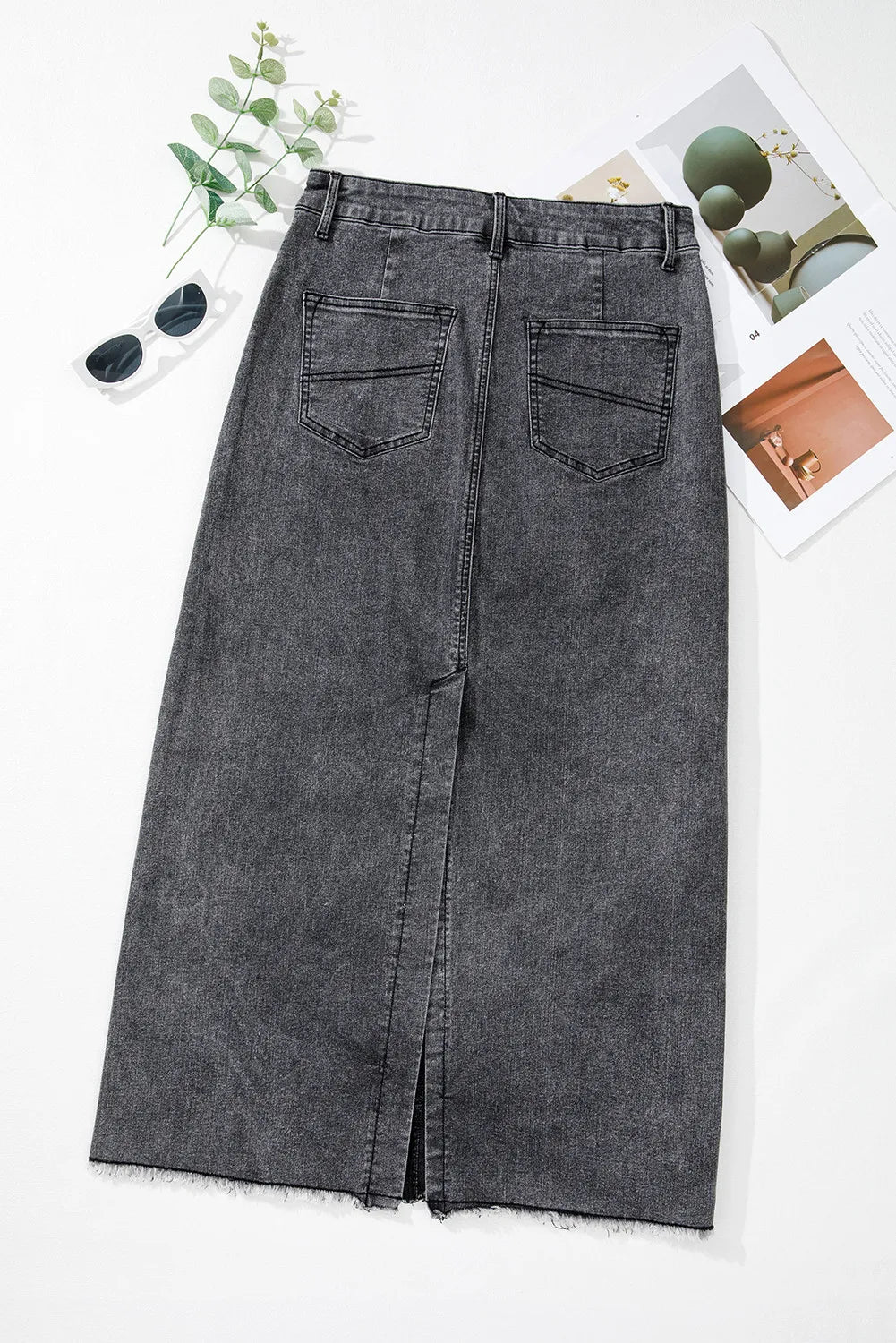 Midi Denim Skirt with Pockets