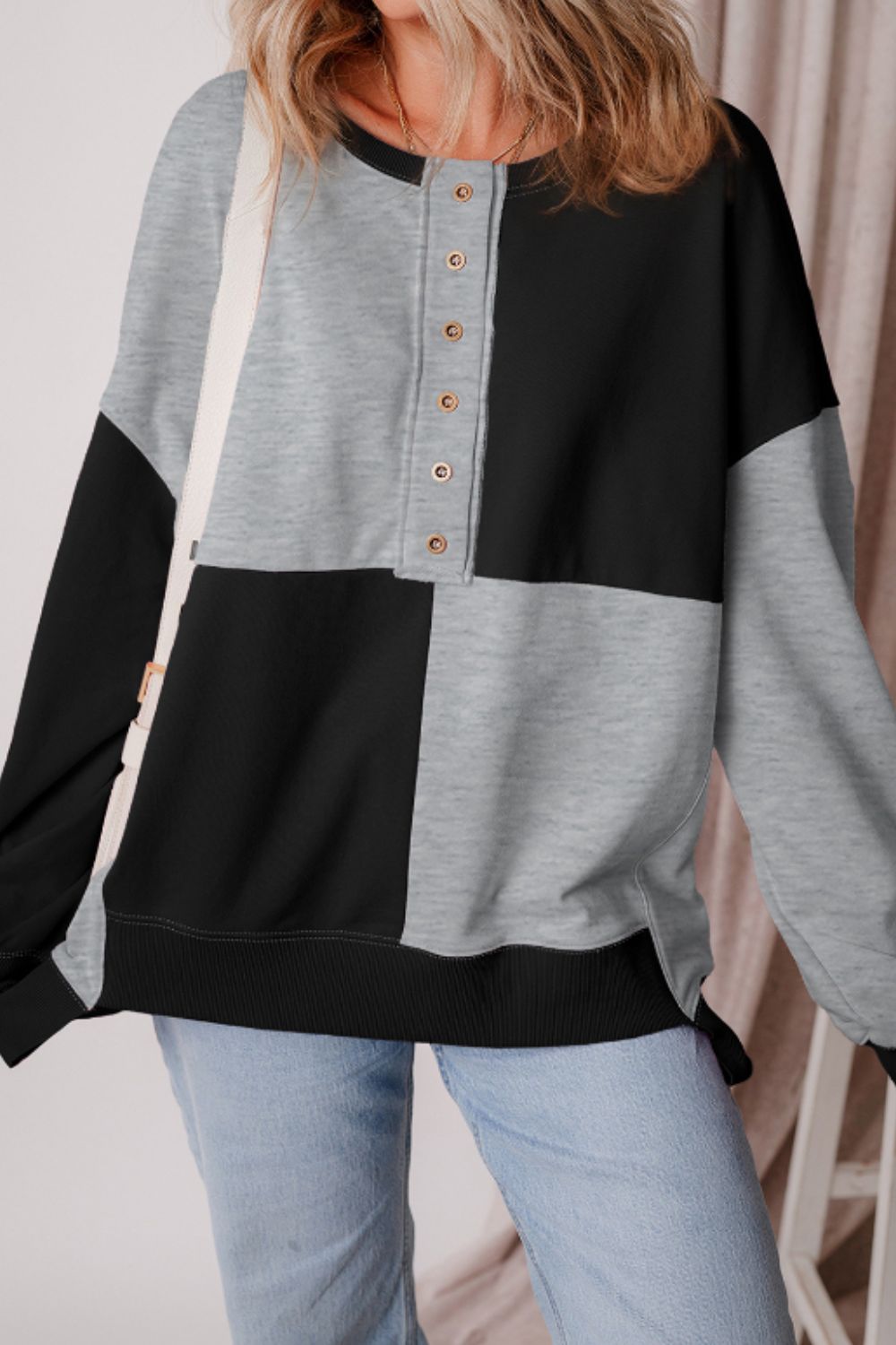 Color Block Half Button Sweatshirt