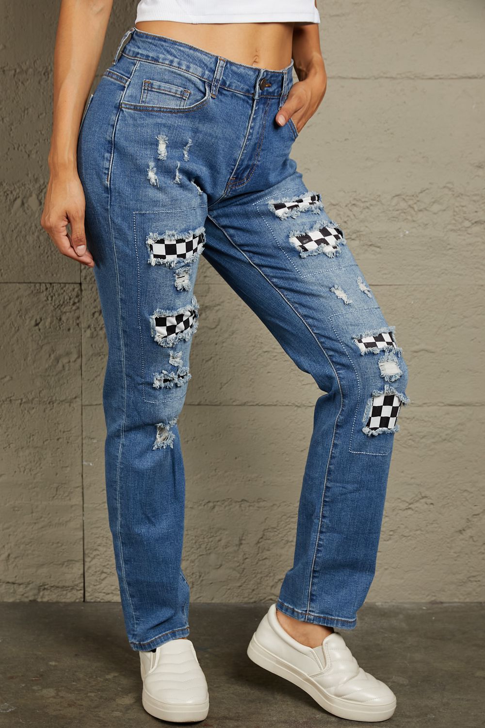 Mid Waist Distressed Jeans