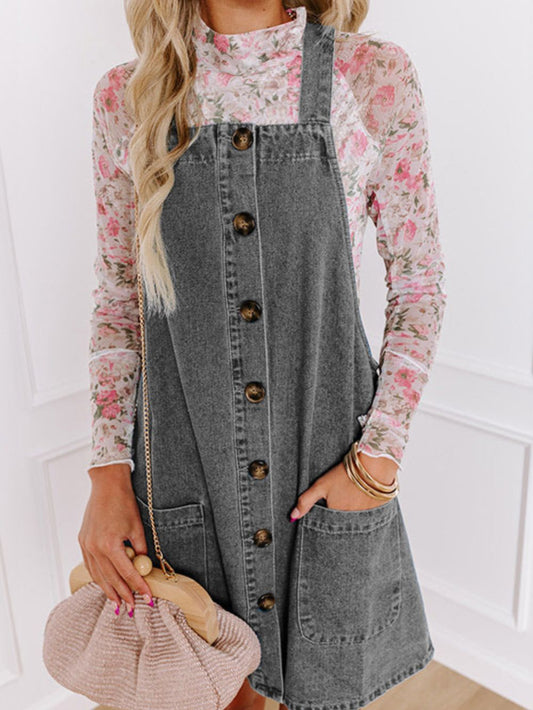 Wide Strap Denim Overall Dress