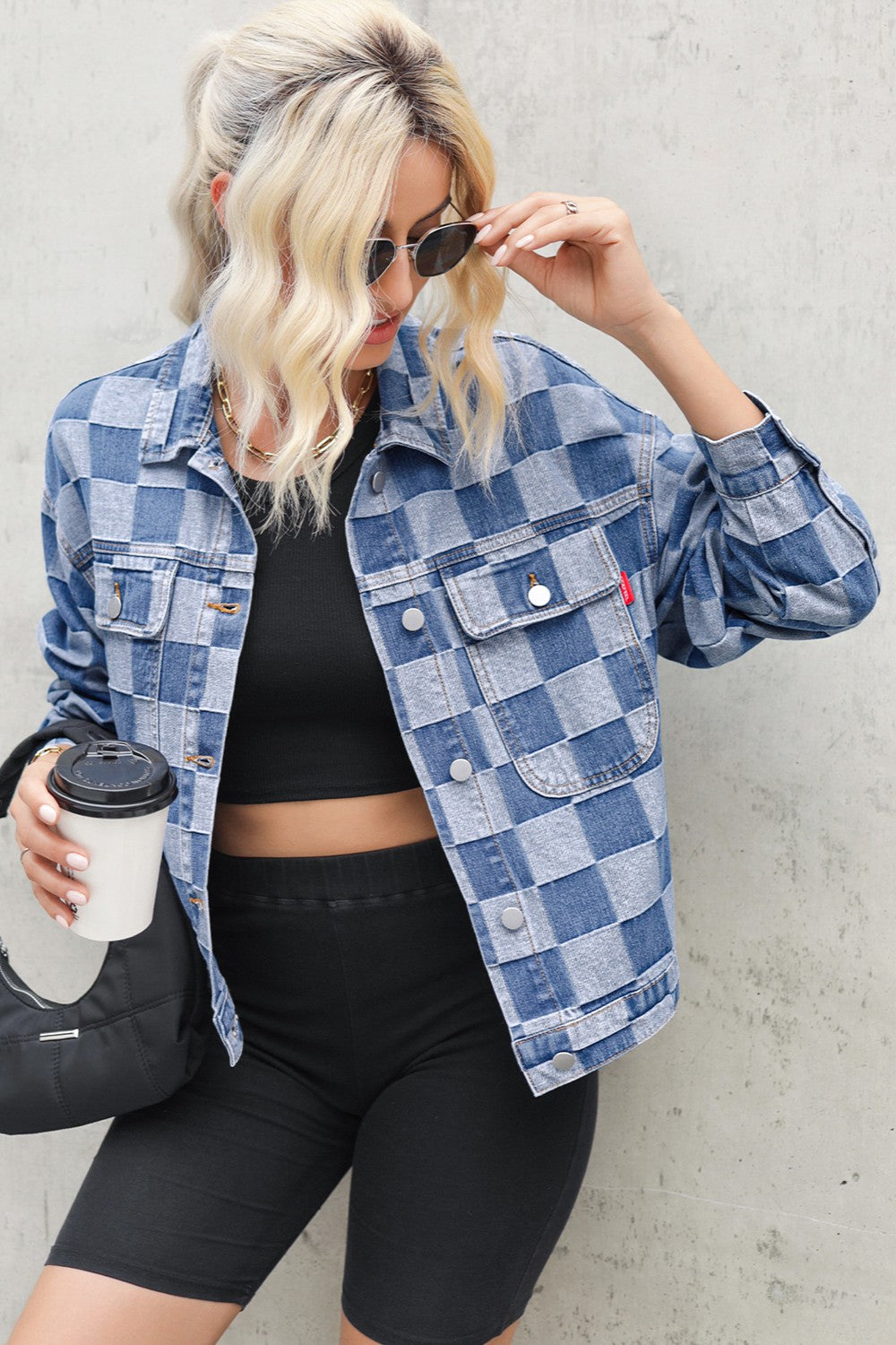 Checkered  Denim Jacket