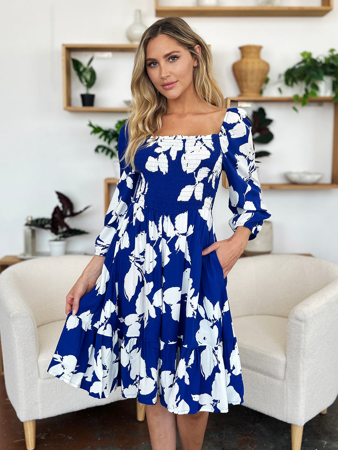 Floral Ruffle Hem Dress with Pockets