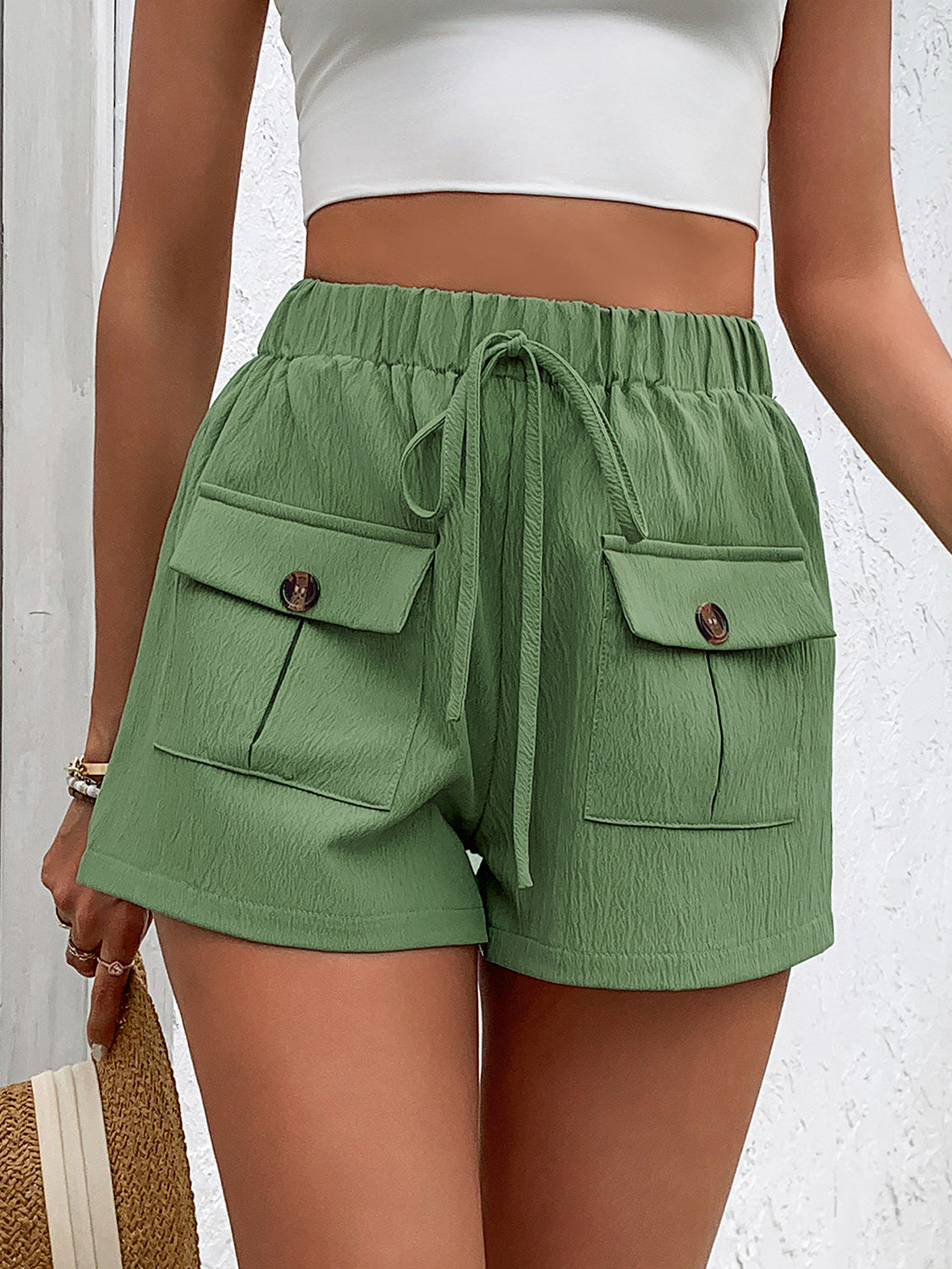 Tied Elastic Waist Shorts