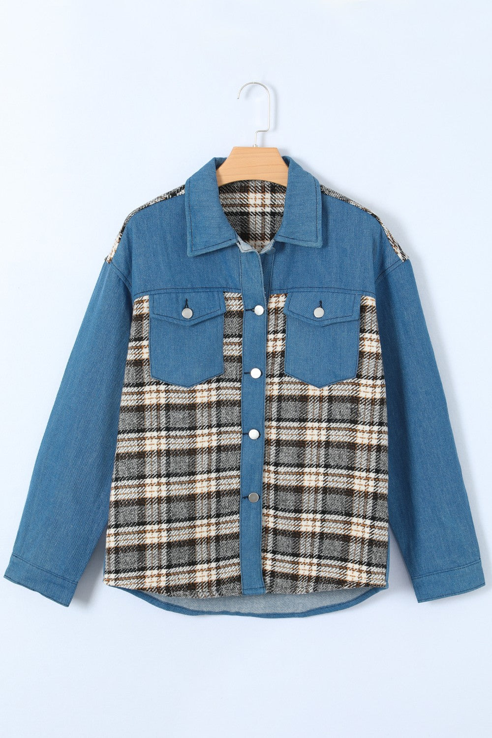 Plaid Button Up Denim Jacket