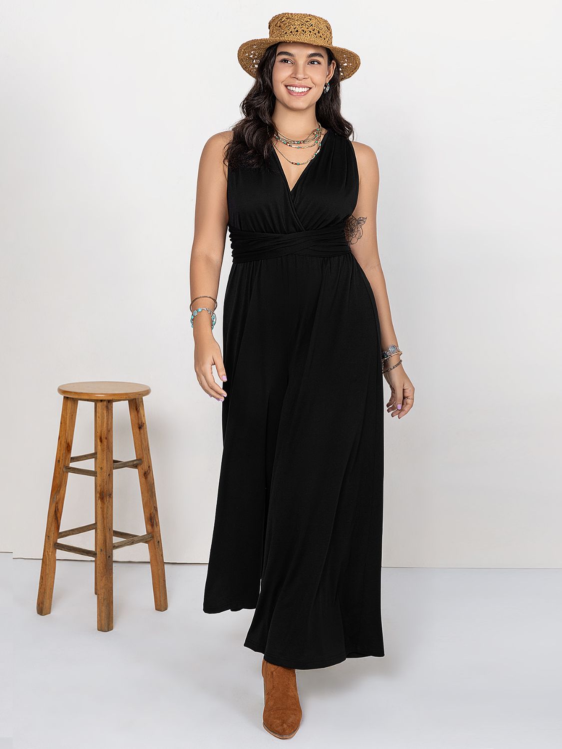 V-Neck Wide Leg Jumpsuit