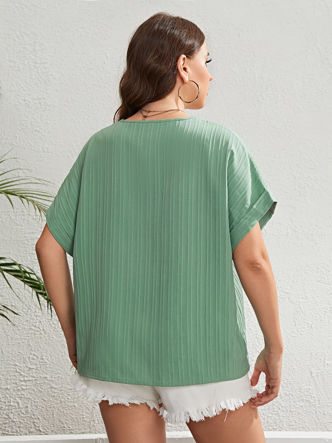 Buttoned V-Neck Short Sleeve Top