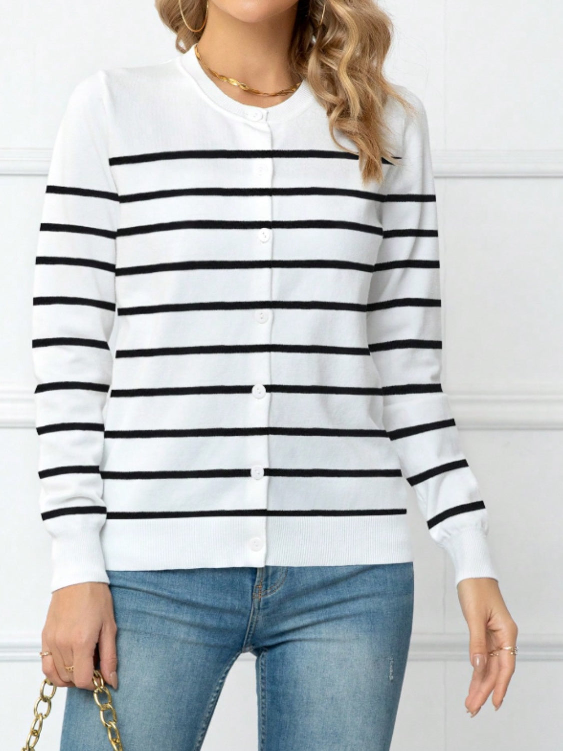 Striped Button Up Cardigan