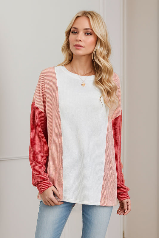 Texture Contrast Long Sleeve T-Shirt