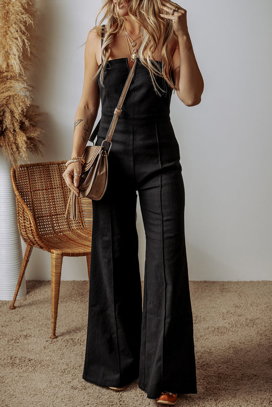 Straps Flare Denim Jumpsuit