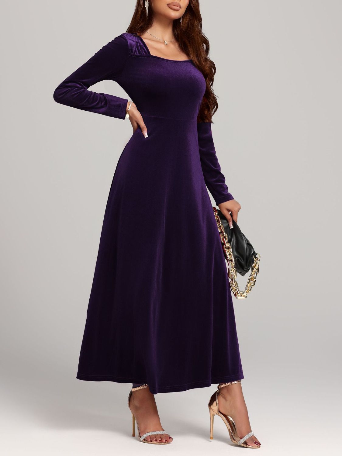 Square Neck Velvet Dress