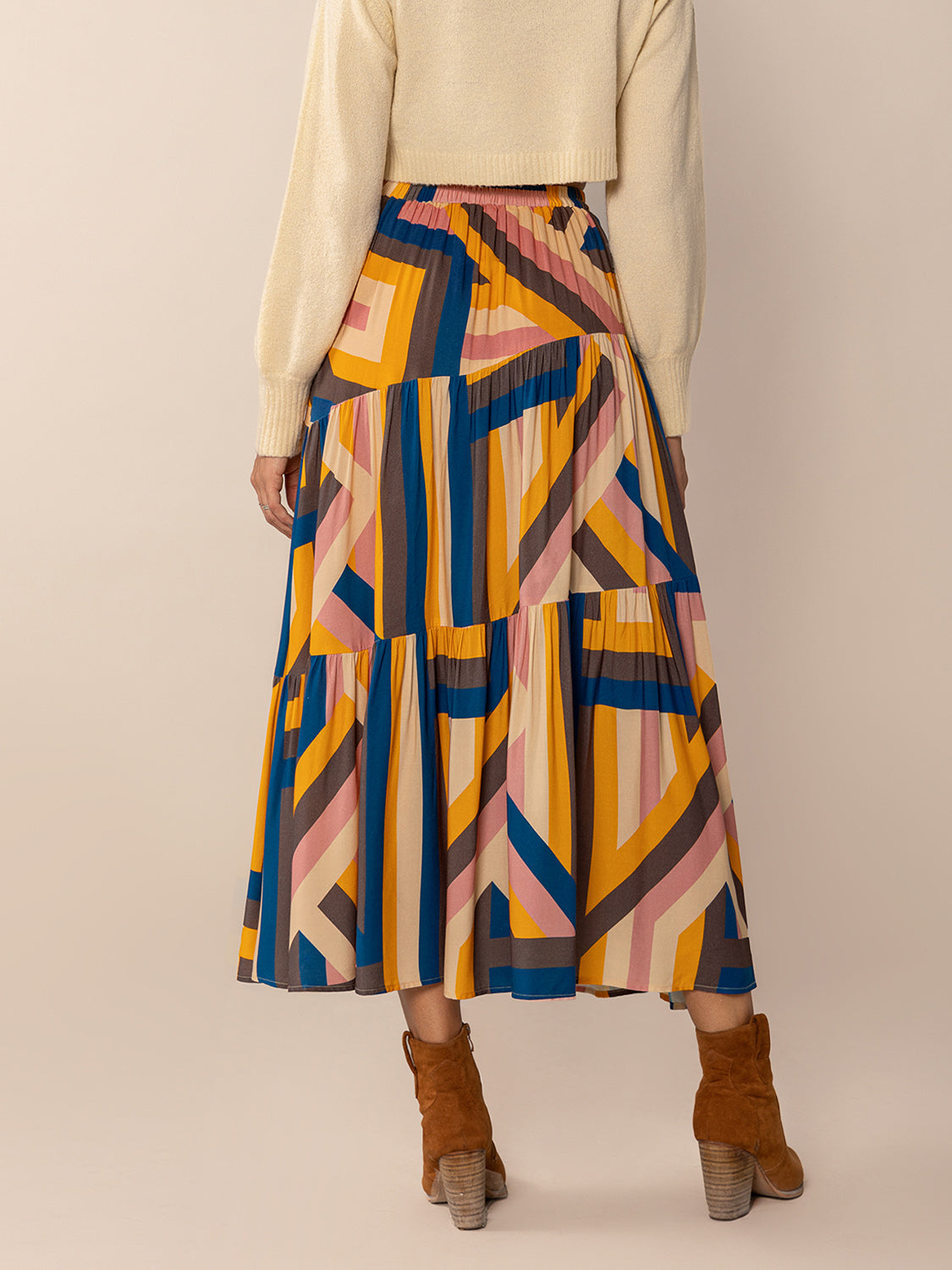 Waist Contrast Midi Skirt