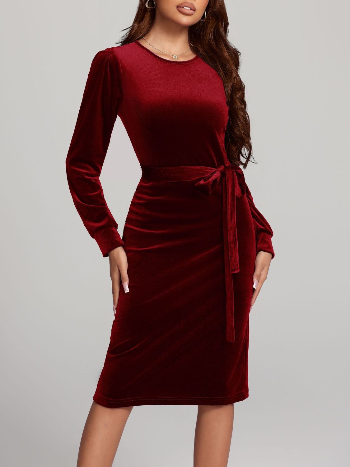 Tie Waist Velvet Dress