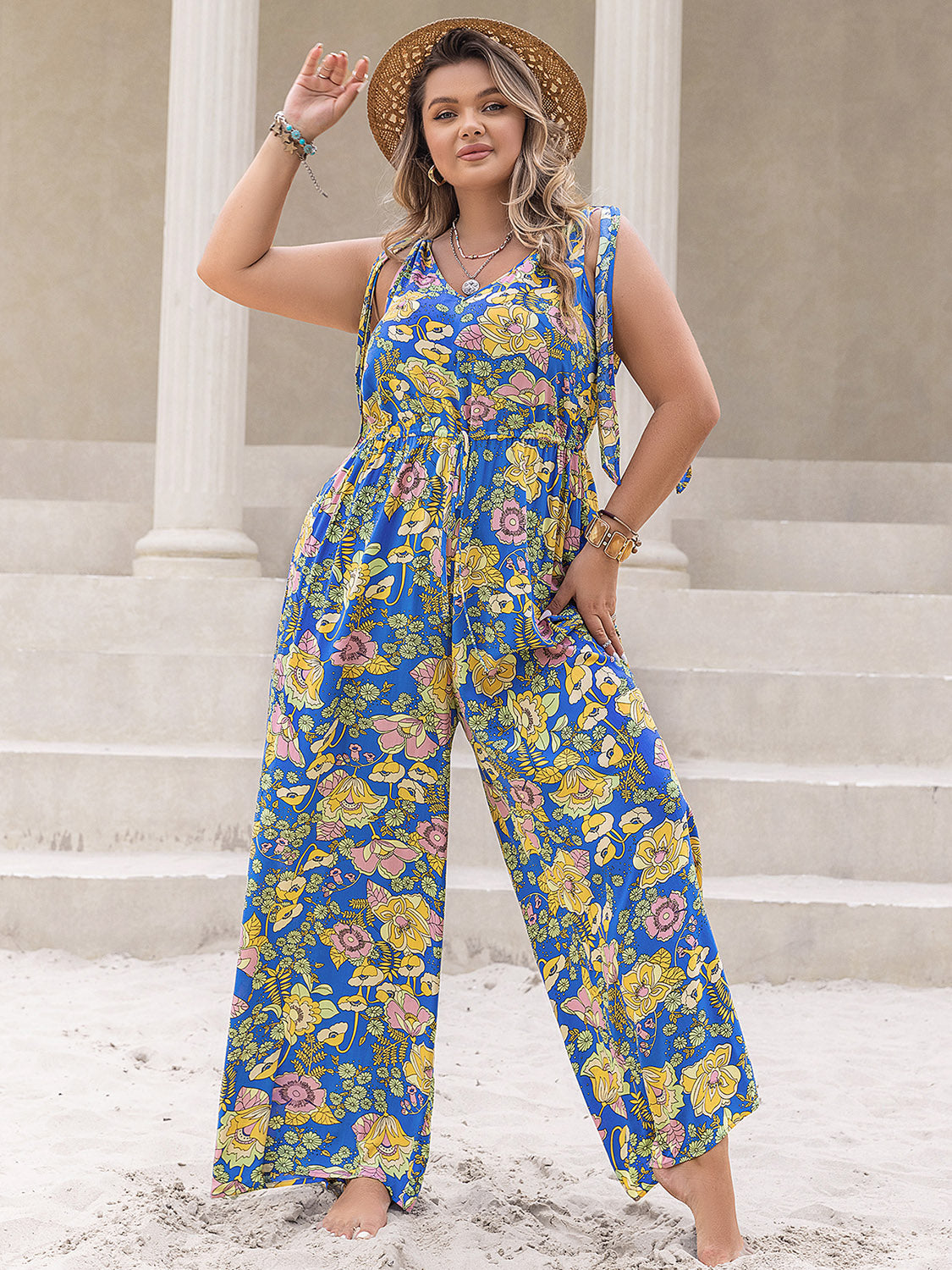 V-Neck Wide Leg Jumpsuit