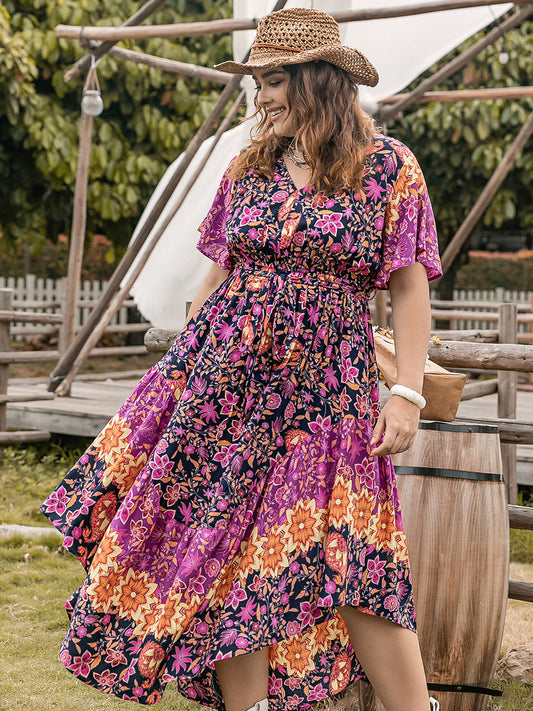 Printed Flutter Sleeve Midi Dress