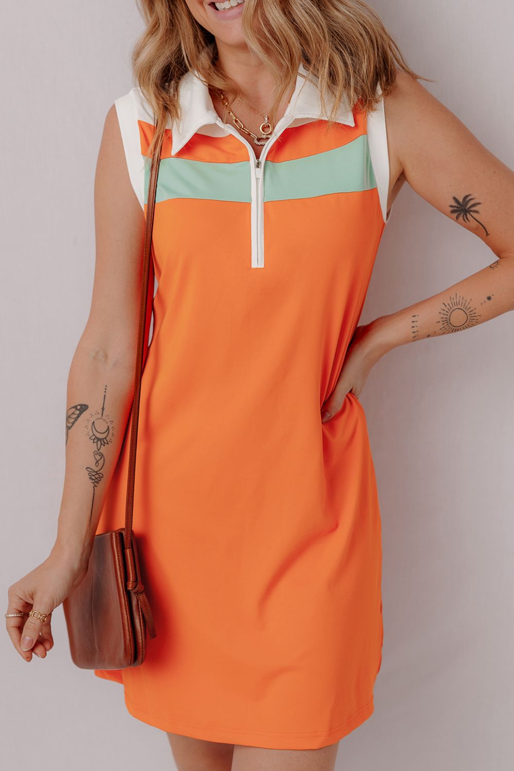 Quarter Zip Sleeveless Mini Dress